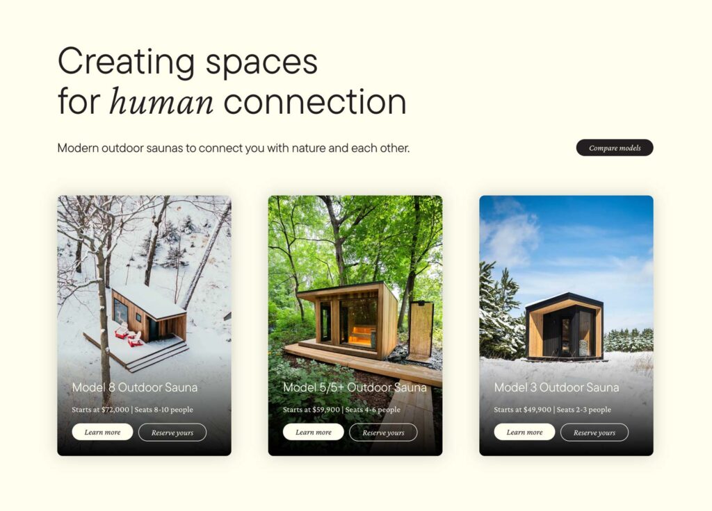 Sauna design options website design of Cedar & Stone Sauna