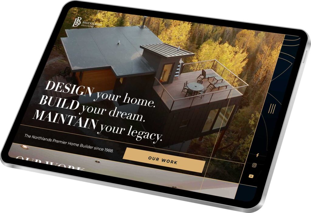 Home page design on a tablet for Bruckelmyer Brothers architecture and build firm