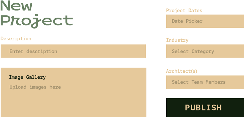 New project form for architecture portfolio website
